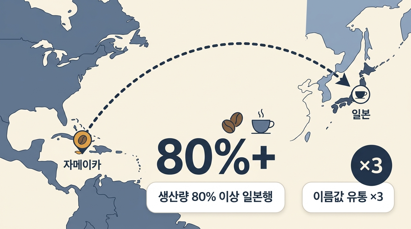 자메이카 블루마운틴 생산량 80% 이상이 일본으로 가는 흐름 인포그래픽